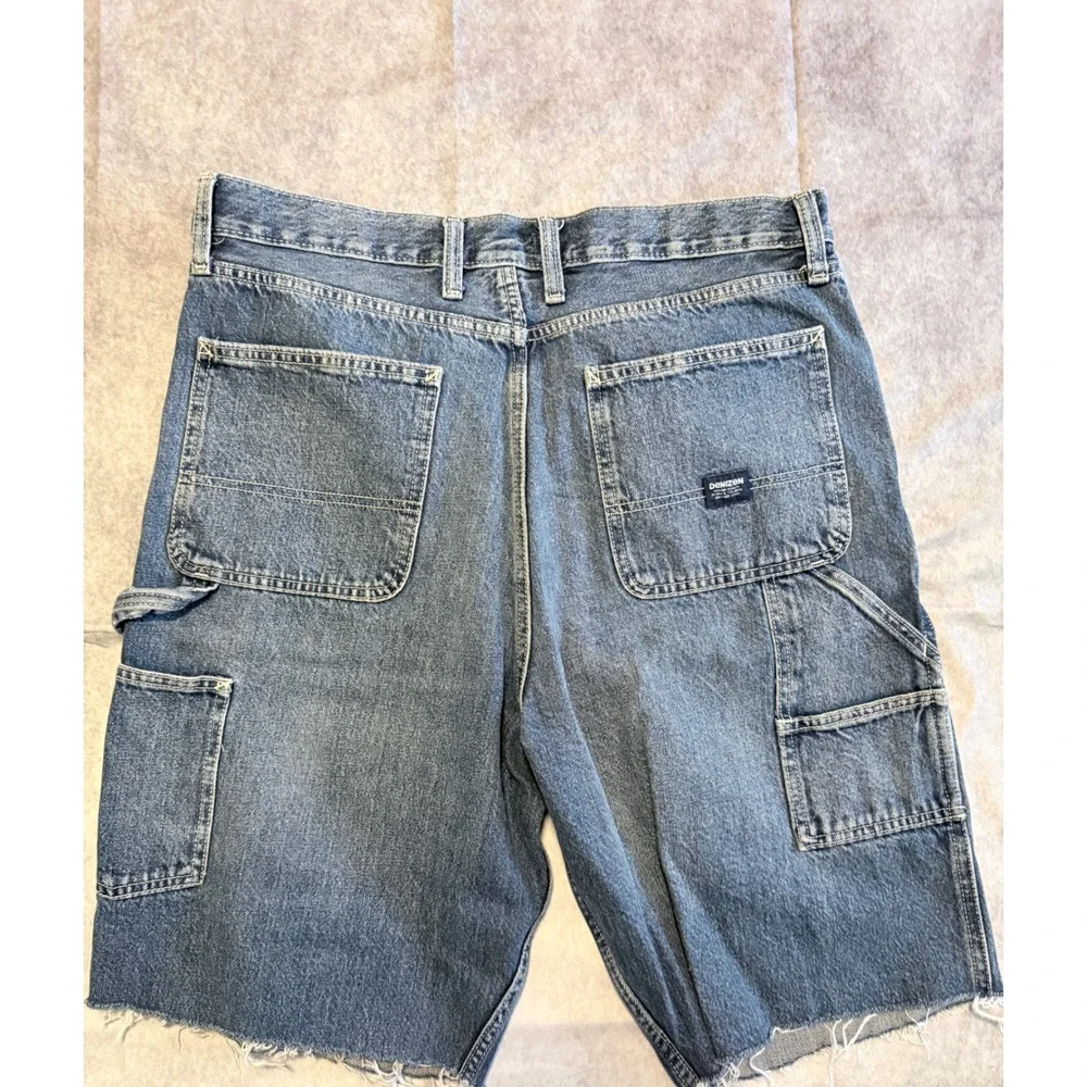 Denizen Mens Carpenter Shorts Blue Denim Raw Hem Utility Workwear Medium Wash
